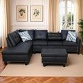 3-Piece L-Shaped Modular Leather Sofa – Convertible Sectional Couch with Movable Chaise & Storage Ottoman, Multi-Scene Use for Living Room, Apartment & Office, Black