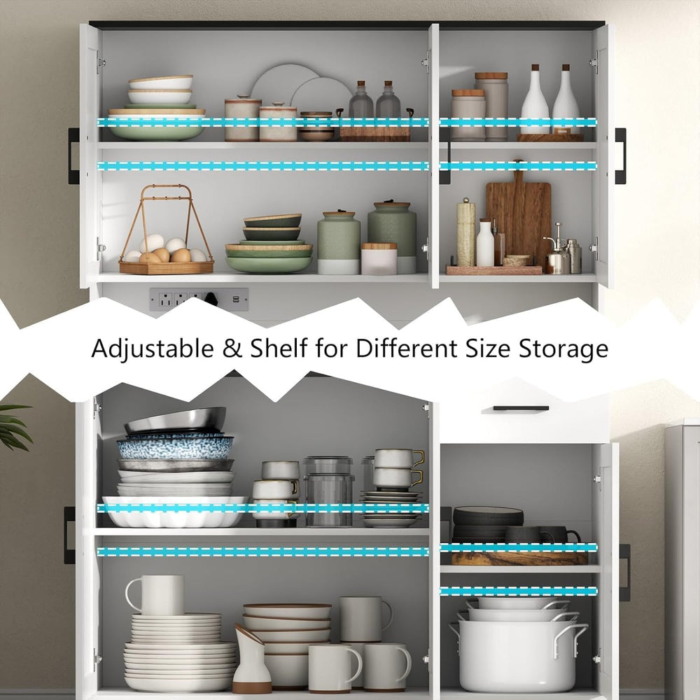 71" Pantry Cabinet,Kitchen Pantry Storage Cabine with Power Outlet,Farmh...