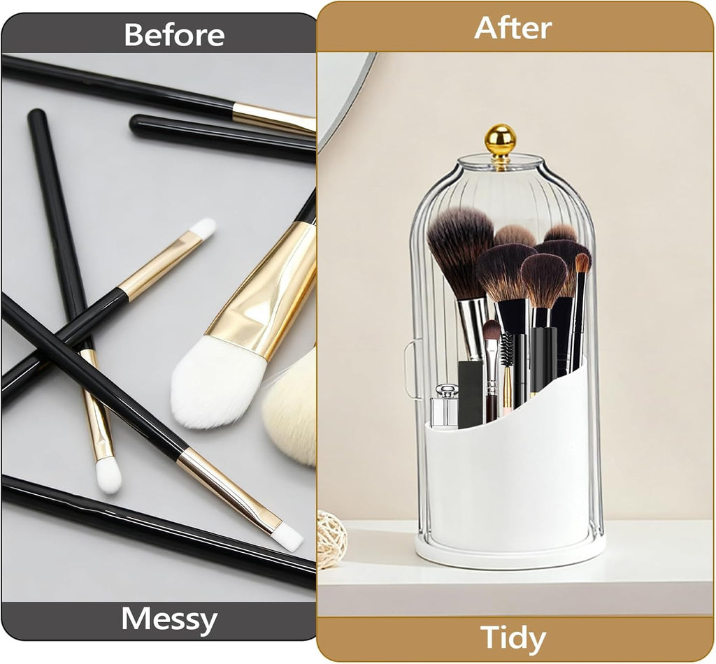 Toothbrush Holder with Cover, 360 Rotating Dust-proof Toothbrush Holder 3 Slots Rotating Makeup Brush Holder for Vanity Bathroom Countertop Organizer (Transparent)