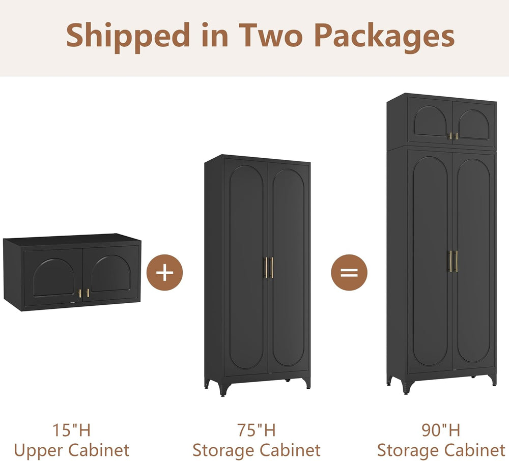 Polup 90" Tall Metal Kitchen Pantry Storage Cabinet with Doors and Shelves