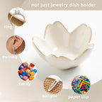 Mecaikru Ceramic Jewelry Tray, 3.5 in Flower Ring Dish with Gift Box & Card | Petal-shaped bowl keeps rings, earrings and small necklaces visible while helping prevent slipping.