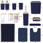 Bathroom Set - 25PC Blue Bathroom Set with Shower Curtain and Rugs, Bathroom Accessories Set, Blue Shower Curtain Set with Bathroom Trash Can