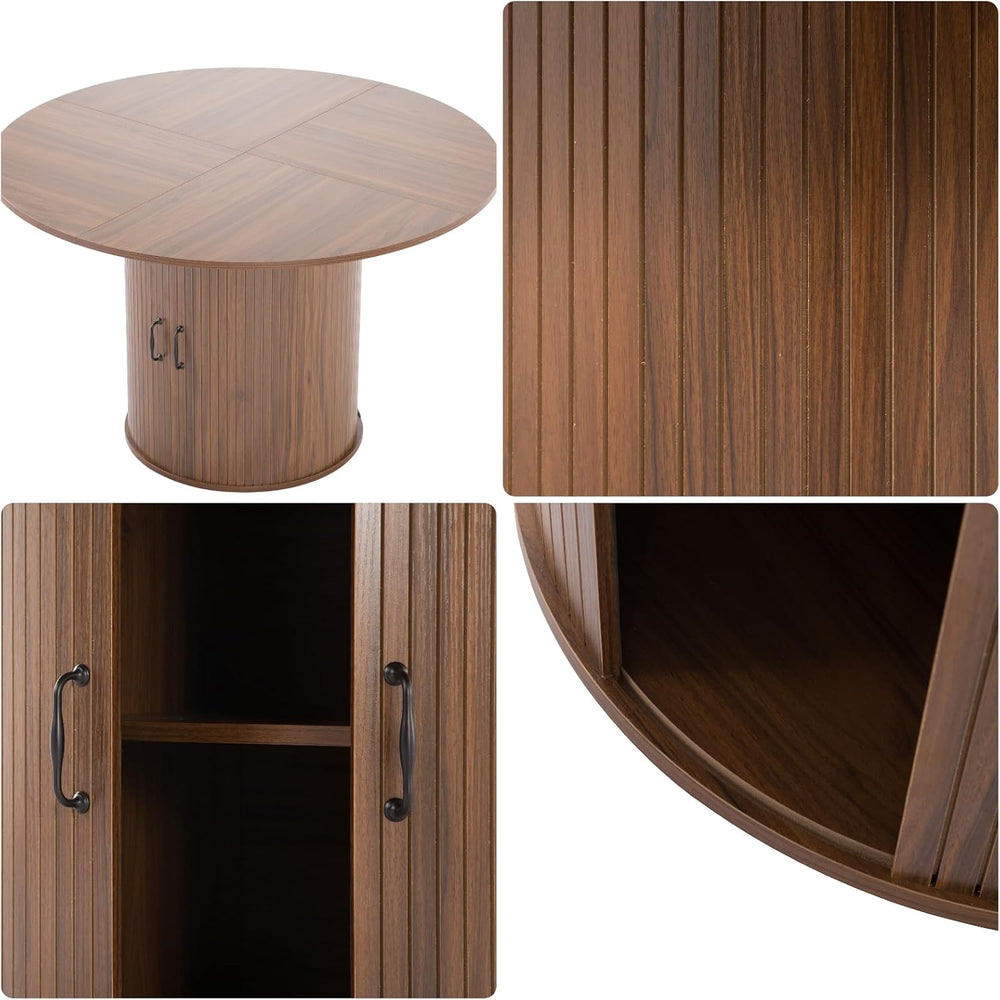 Round Dining Table with Storage Cabinet, Wood Kitchen Table with Double Doors...