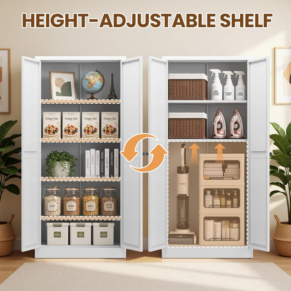 Metal Pantry Cabinet, 61" Kitchen Pantry Cabinet with 2 Doors and 4 Adju...