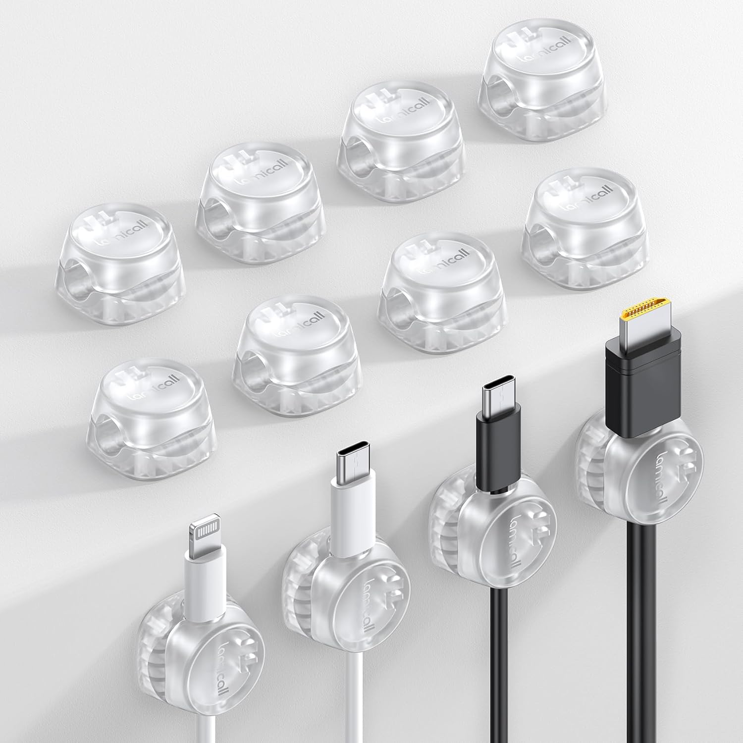12Pack Cord Organizer [1s Lock] Spring Cable Holder Clips - Lamicall Desk Cord Management Clips, [Smooth Adjustable] Phone Charger Cable, Adhesive Wire Keeper for Nightstand Wall Car Office