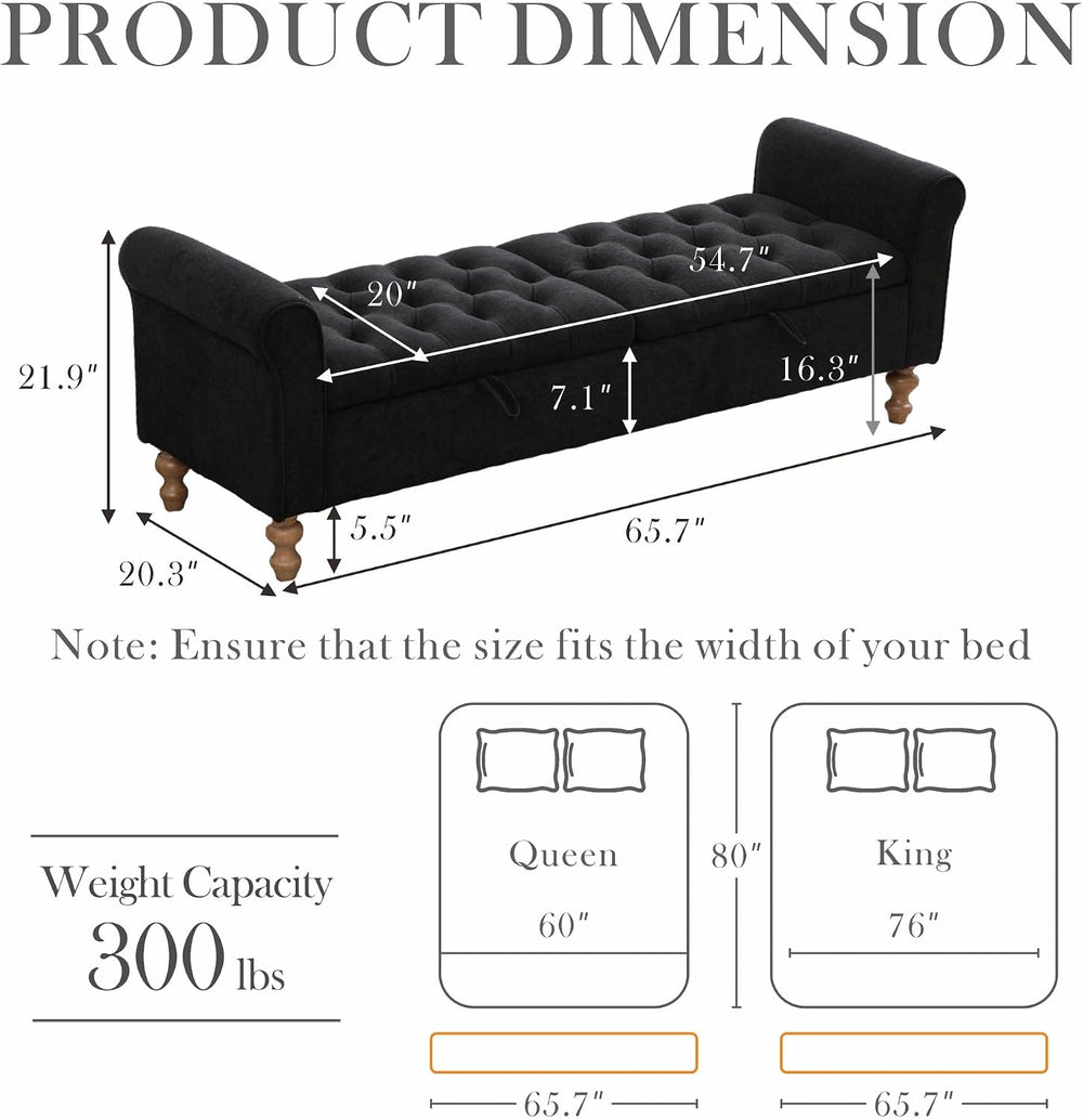 Aoiy & Wifon 65.75" W Large Storage Ottoman Bench, Modern King Size ...