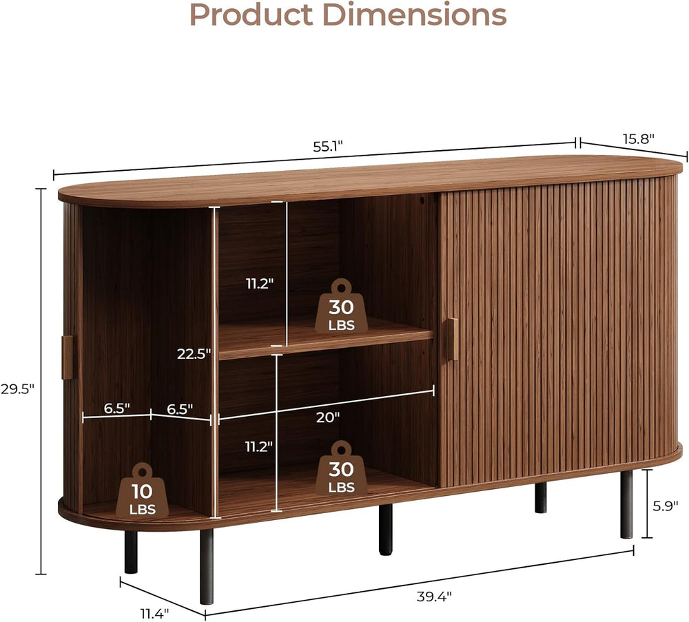 Buffet Cabinet with Storage, 55" Fluted Sideboard Buffet with Sliding Do...