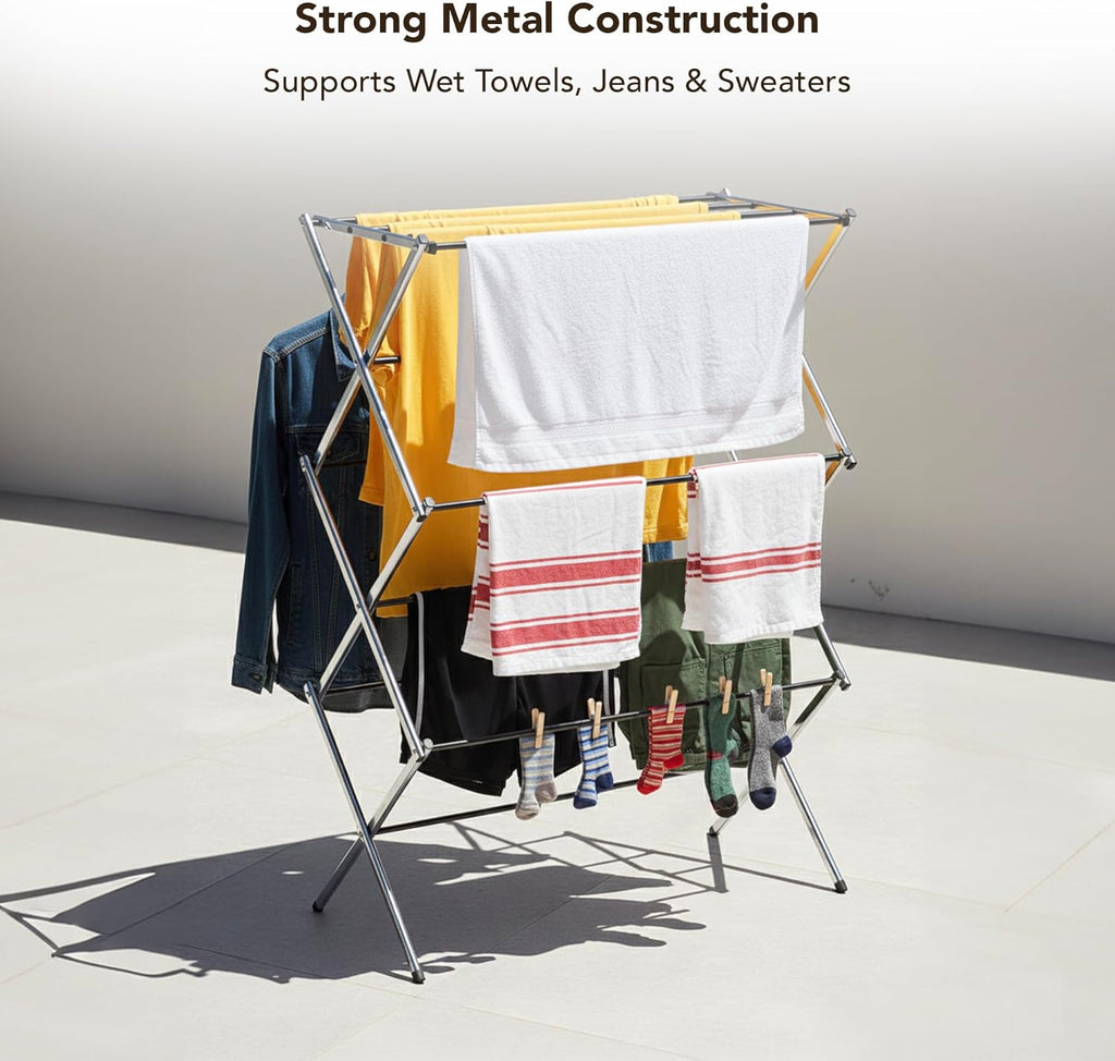 Displays By Jack Portable Collapsible Clothing Dryer Rack, Foldable Drying Rack for Clothes, Lingerie, Towels, Linens, Laundry Home Apartment Must Haves, Metal Chrome Finish