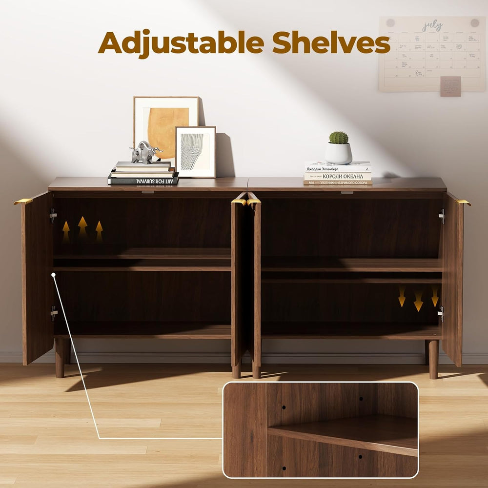 Sideboard Buffet Storage Cabinet - Wood Cabinets with Adjustable Shelves Flut...