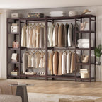Homykic Bamboo Clothes Rack Garment Rack for Hanging Clothes, Heavy Duty Clothing Rack with 7 Tiers Adjustable Shelves, Double Rods, 4 Hooks, Freestanding Closet System Organizer Wardrobe, Espresso