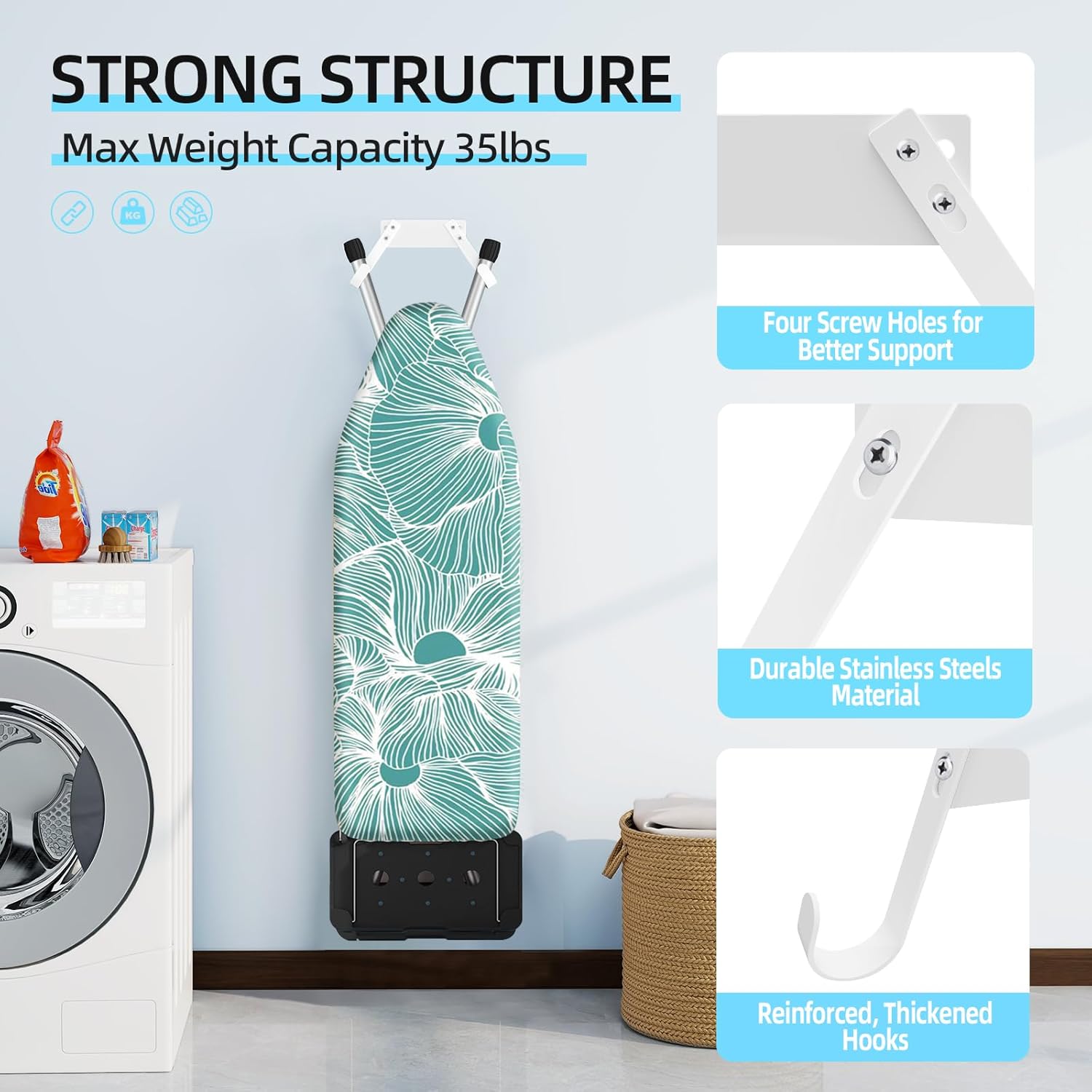 JUYSON Ironing Board Holder Wall Mount for T&Y Leg Ironing Board Hanger, Small Wall Mounted Ironing Board, Iron Holder Wall Mounted for Laundry Room