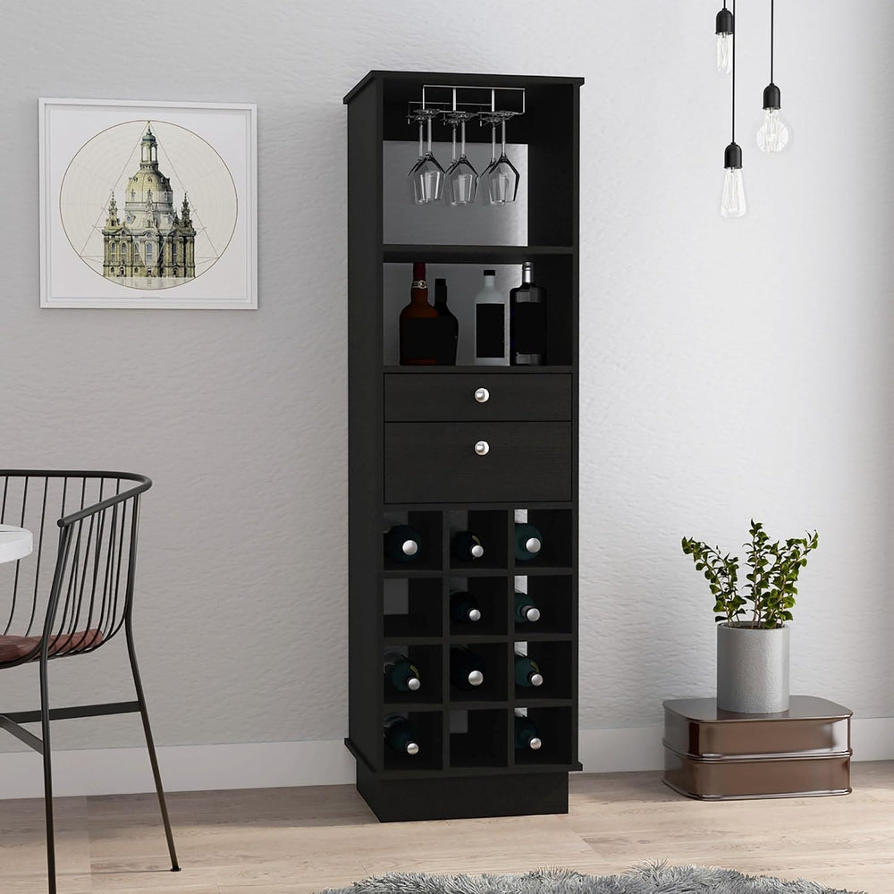 Classic Storage Cabinet with Two Drawers, Twelve Built-in Wine Rack Pantry Si...
