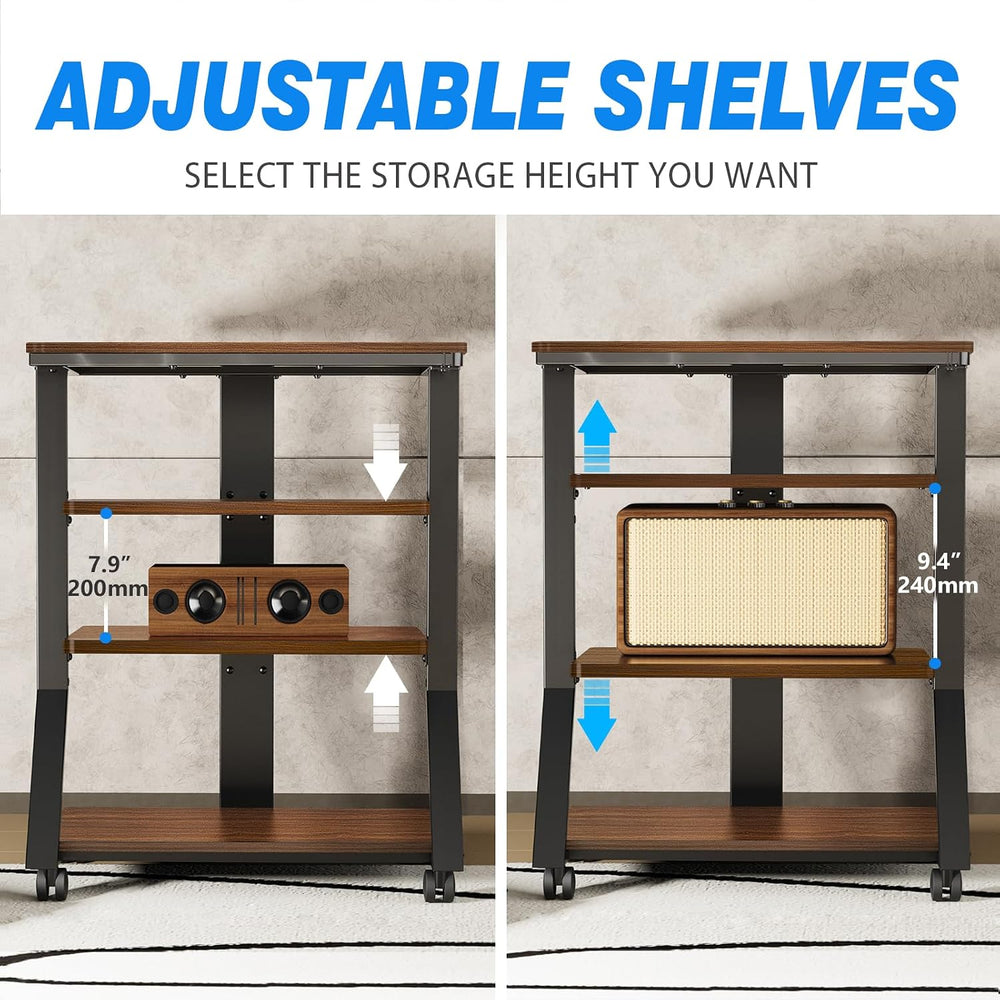 Rfiver 4-Tier AV Media Stand with Wheels, Mobile Rack Audio Tower with Height...