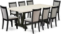East West Furniture V627MZ650-9 9 Piece Kitchen Table Set Includes a Rectangle Dining Room Table with V-Legs and 8 Dark Gotham Grey Linen Fabric Parsons Chairs, 40x72 Inch, Multi-Color