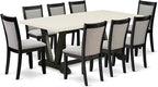 East West Furniture V627MZ650-9 9 Piece Kitchen Table Set Includes a Rectangle Dining Room Table with V-Legs and 8 Dark Gotham Grey Linen Fabric Parsons Chairs, 40x72 Inch, Multi-Color