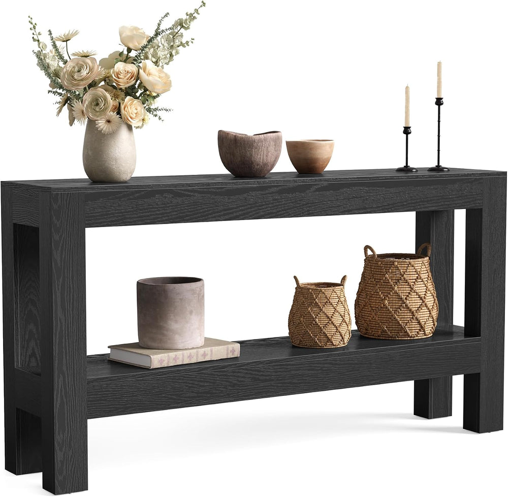 LITTLE TREE 63-Inch Black Console Table for Entryway, Narrow Long Wooden Entr...