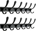 SKOLOO Heavy Duty Wall Mounted Coat Rack - 6 Hooks, Stainless Steel, Pack of 2, Sturdy Coat Hooks for Hanging Clothes, Jacket, Hat, Black