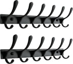 SKOLOO Heavy Duty Wall Mounted Coat Rack - 6 Hooks, Stainless Steel, Pack of 2, Sturdy Coat Hooks for Hanging Clothes, Jacket, Hat, Black
