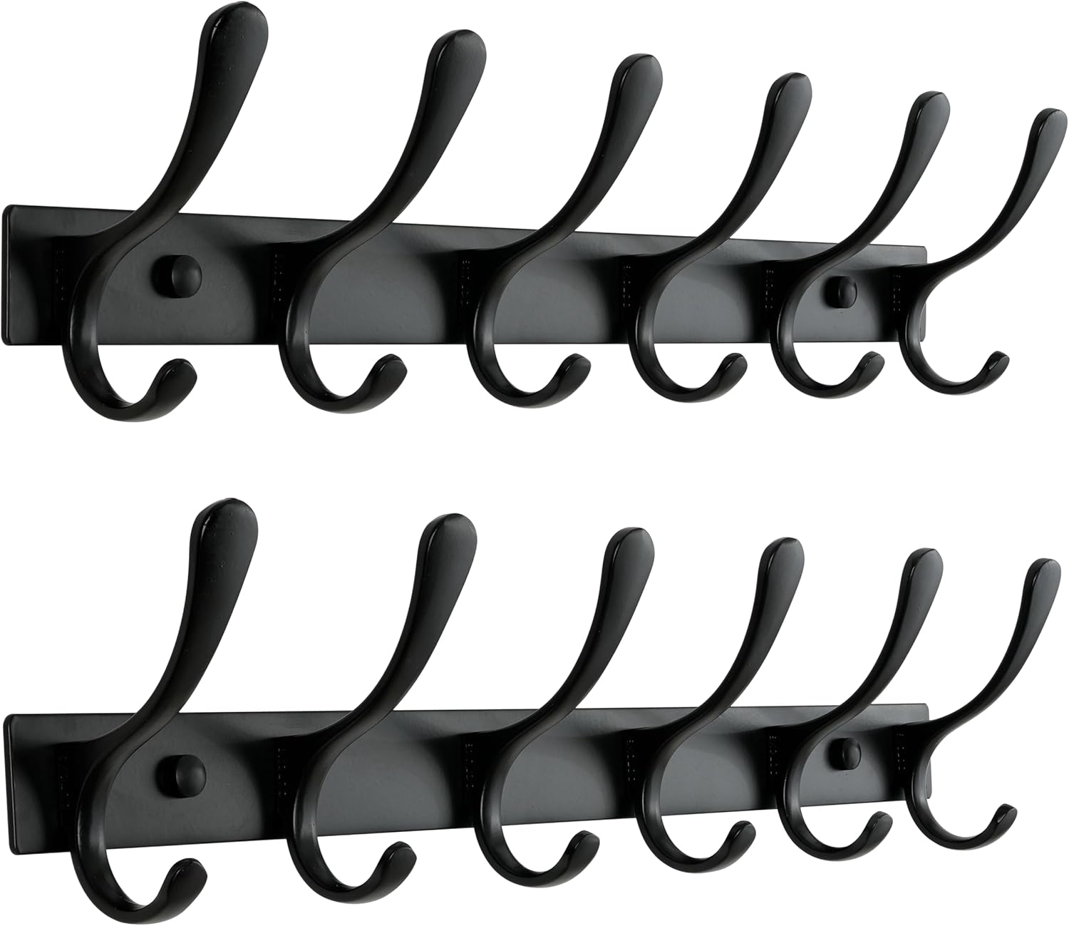 SKOLOO Heavy Duty Wall Mounted Coat Rack - 6 Hooks, Stainless Steel, Pack of 2, Sturdy Coat Hooks for Hanging Clothes, Jacket, Hat, Black