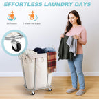 PLKOW Laundry Basket with Wheels 120L Heavy-Duty Laundry Cart with Removable Waterproof Bag, Metal Frame Clothes Basket with Lockable Casters for Home, Laundry Room, Hotel, Beige