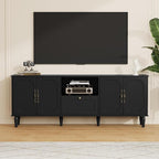 67” Mid-Century Modern TV Stand for 75+ inch TVs, Wood Entertainment Center with Storage Drawer, Long Media Console with Adjustable Shelves, Black TV Cabinet for Living Room, Bedroom