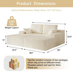 37.4" Oversized Chaise Longue Round Chair Indoor Living Room Boneless Giant Bean Bag Chair for Adults Corduroy Big Accent Sofa Floor Sofa Relax No Assembly (White, Loveseat Chaise)