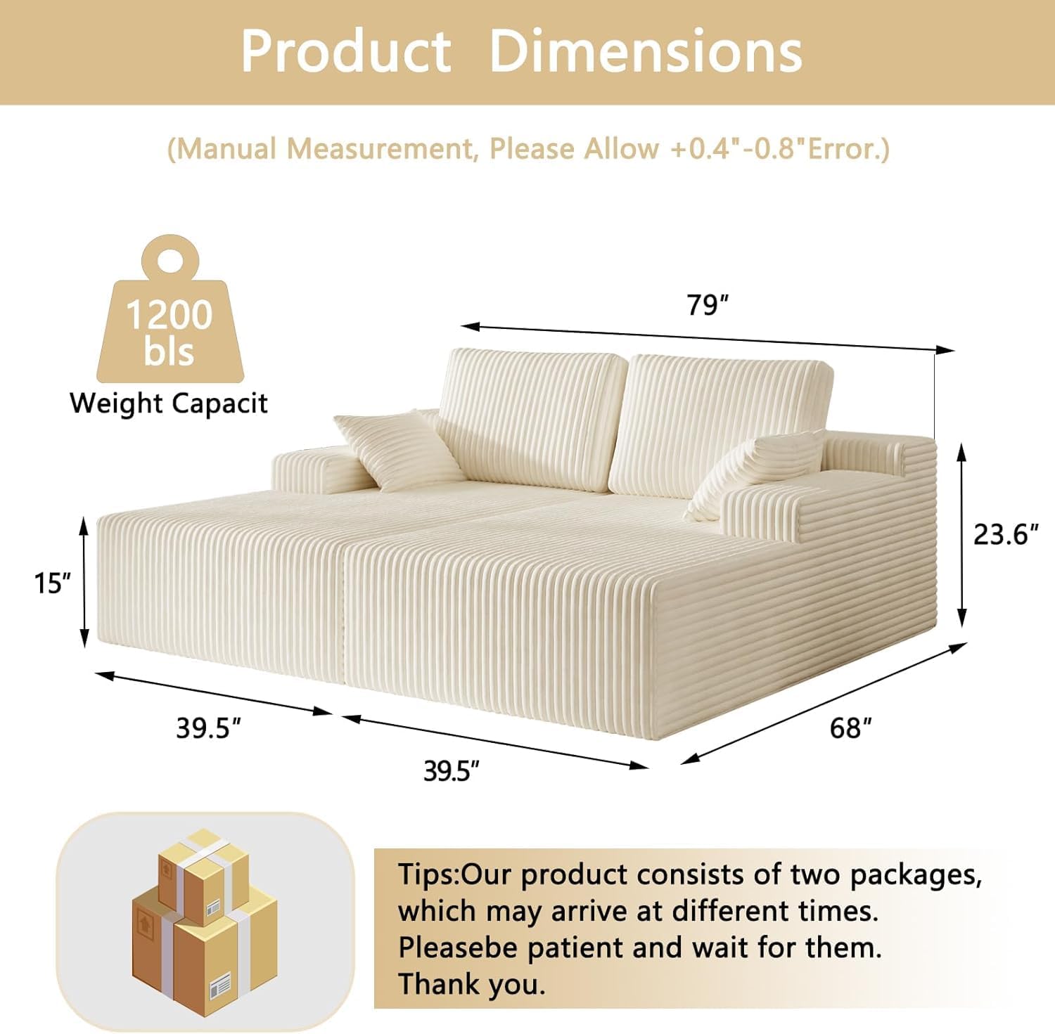 37.4" Oversized Chaise Longue Round Chair Indoor Living Room Boneless Giant Bean Bag Chair for Adults Corduroy Big Accent Sofa Floor Sofa Relax No Assembly (White, Loveseat Chaise)