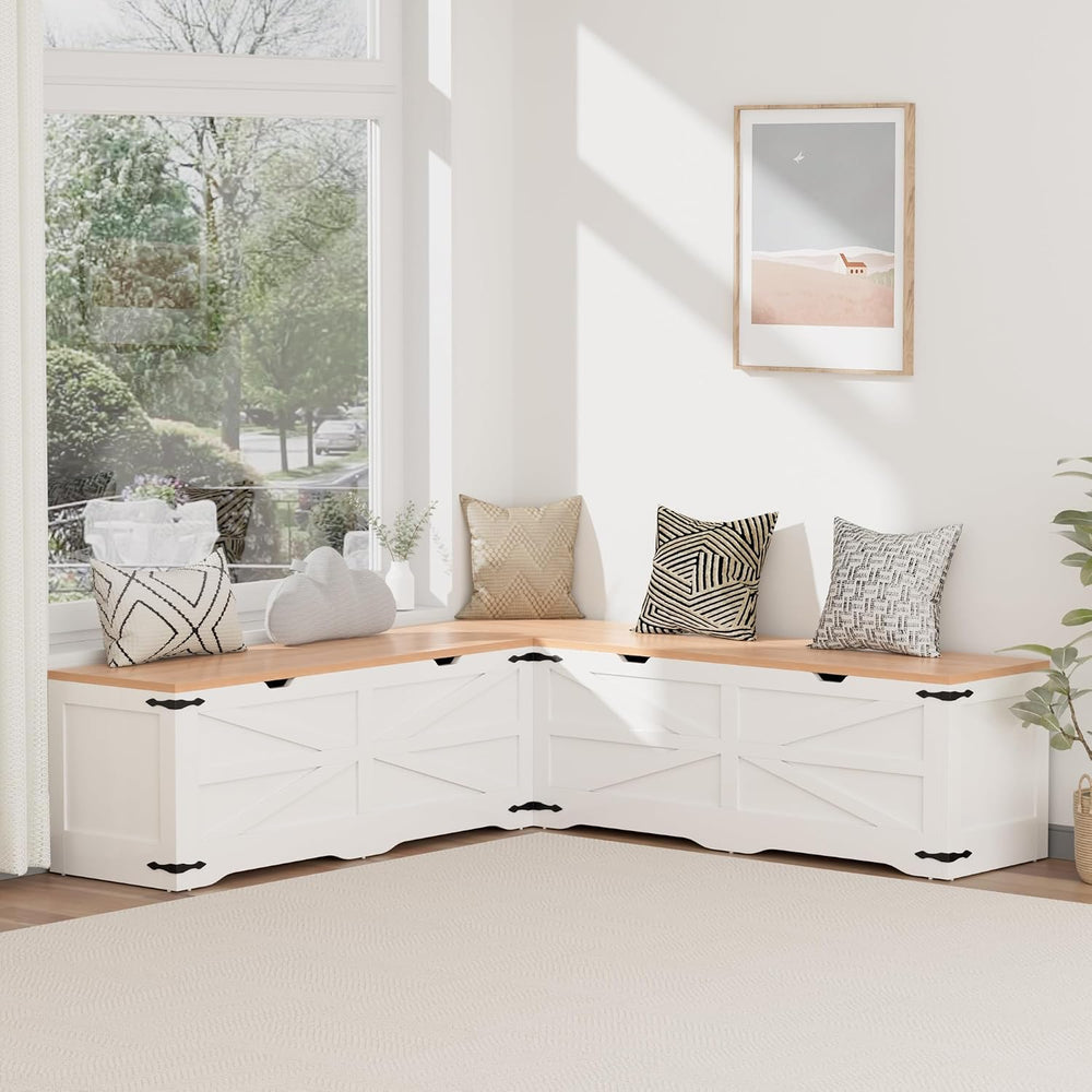 Godchoices Kitchen Breakfast Nook Bench, L Shape Corner Storage Bench, Farmho...