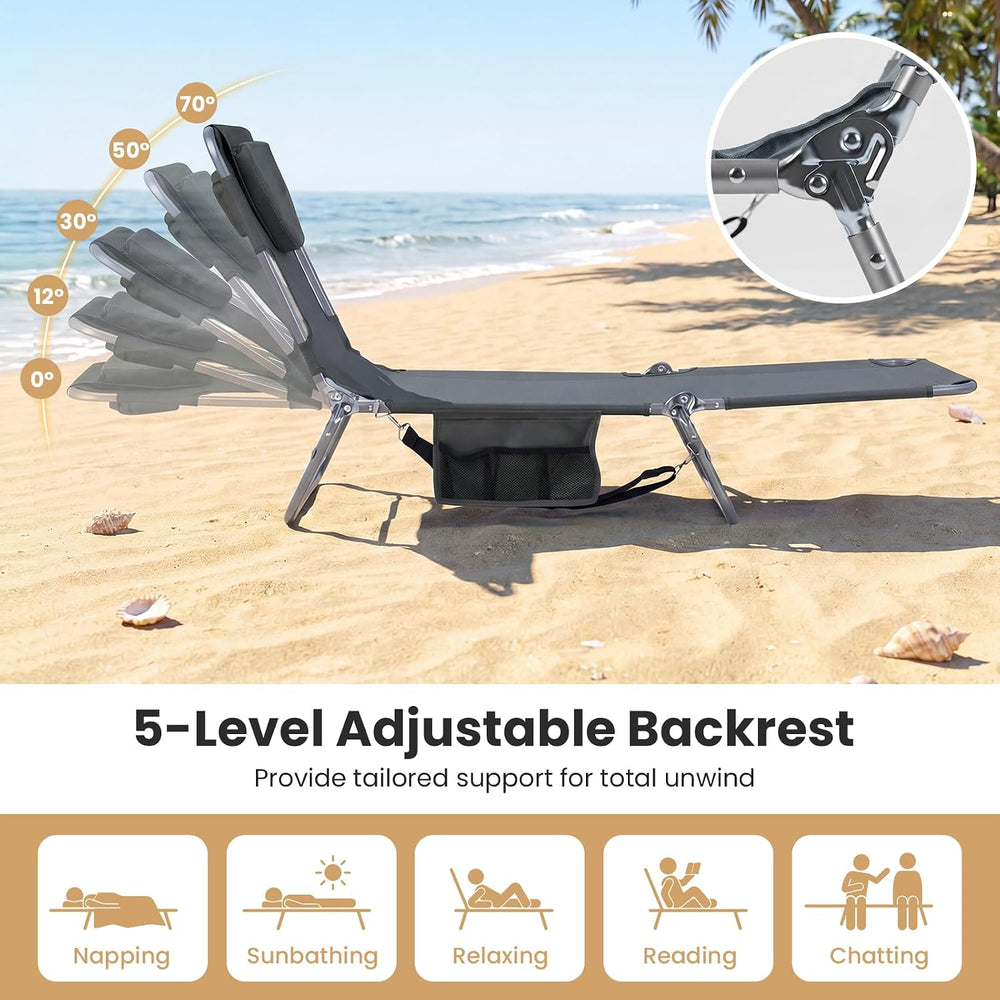 Goplus Tanning Chair, Portable Lightweight 10.5LBS Beach Lounger with Face Ar...