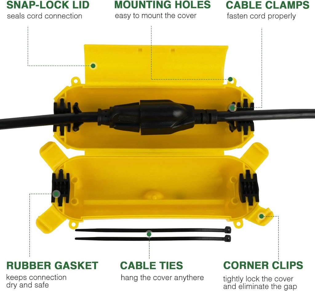 Flemoon [3 Pack] Outdoor Extension Cord Safety Cover with Waterproof Seal, Weatherproof Electrical Connection Box for Outdoor Outlet, Plug, Socket, Christmas Holiday Decoration Light, Yelllow