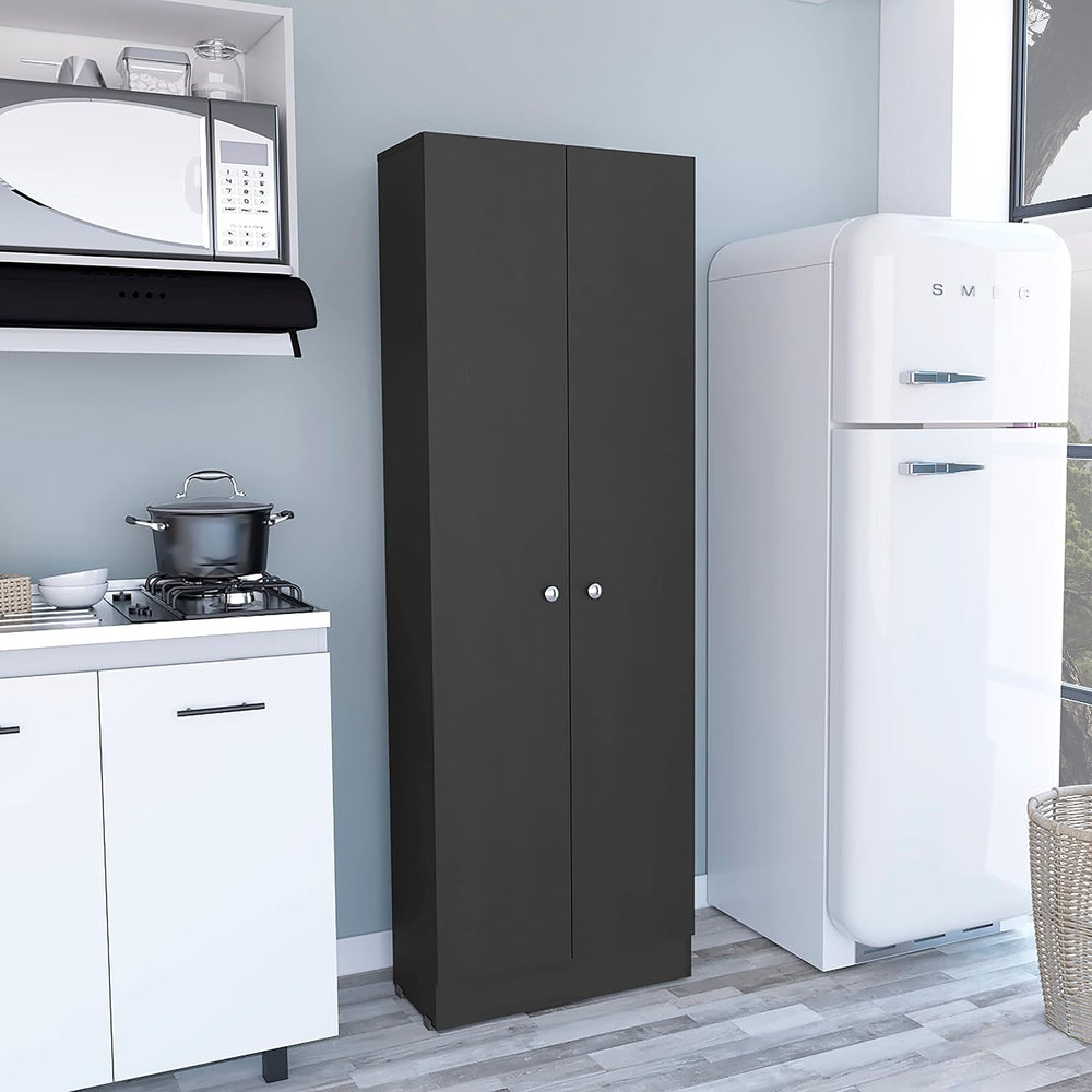 Modern Kitchen Pantry, Black Storage Cabinet with 5 Shelves & Double Door...