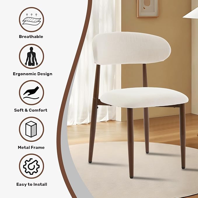 UVV Dining Chairs Set of 6, Metal Kitchen Chairs with Modern Fabric Upholstered for Dining Room, Beige