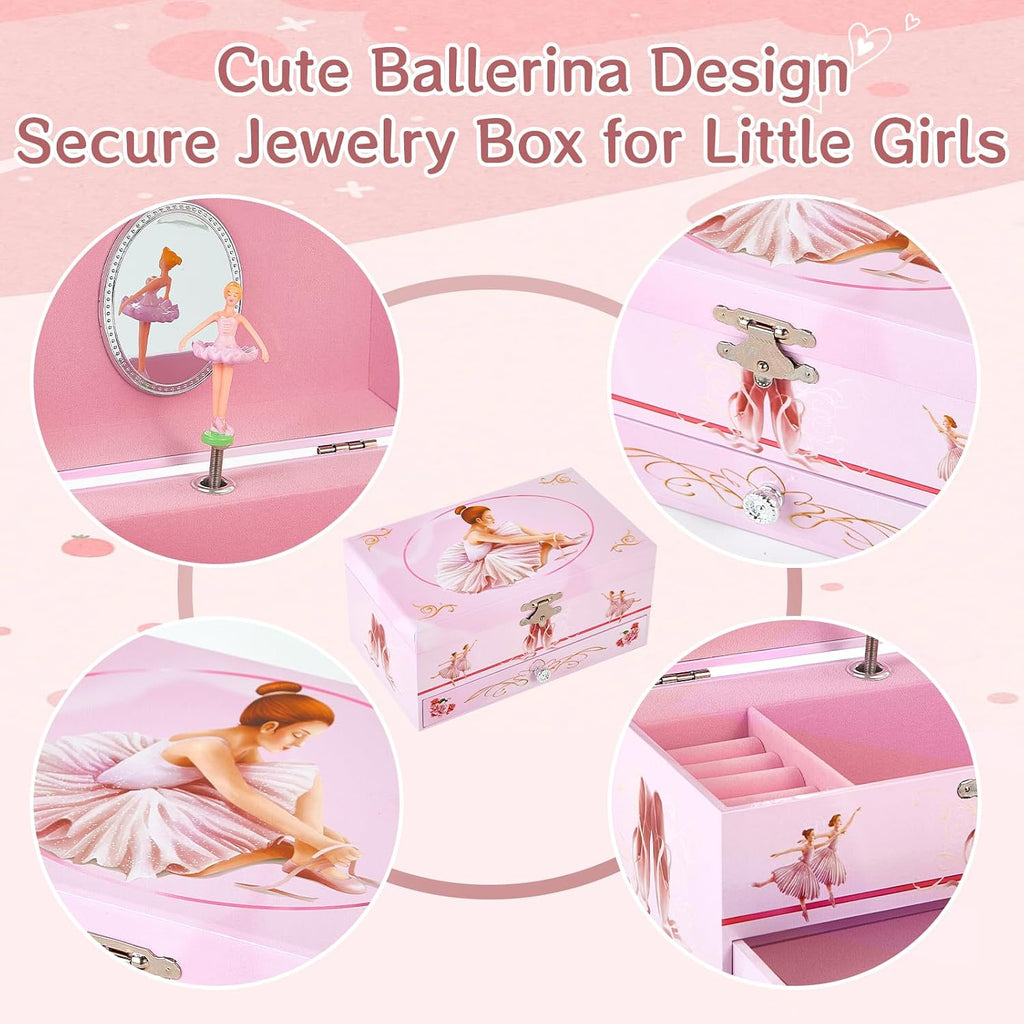 Classical Ballerina Musical Jewelry Box with Drawer and Dancing Ballerina,Girls Gifts for Kids Jewel Storage, Girls Music Box for Kids Ages 3-12 Gift