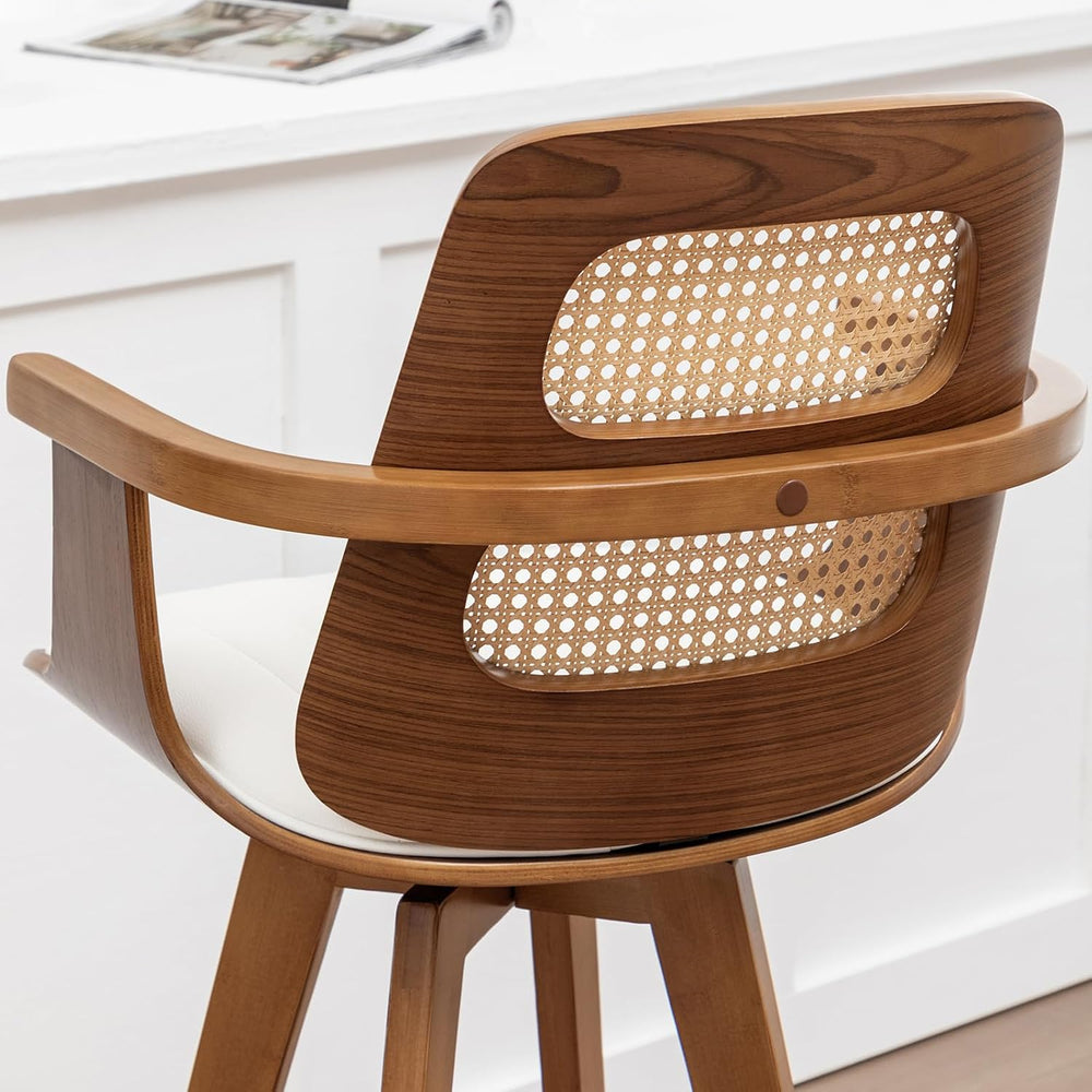 Mid Century Modern Bar Stools, Rattan Swivel Bar Stools with Curved Back