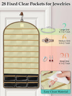 MATEIN Over the Door Jewelry Organizer with Travel Pouch, Double-Sided Hanging Necklace Earring Holder with Pockets, Large Jewelry Storage for Rings Bracelets, Christmas Gifts for Her, Beige-Brown