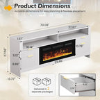 70” Fireplace TV Stand with 36” Electric Fireplace, Electric Fireplace TV Stand for Living Room with LED Lights, Modern TV Console Cabinet & Media Entertainment Center with Fireplace (White)