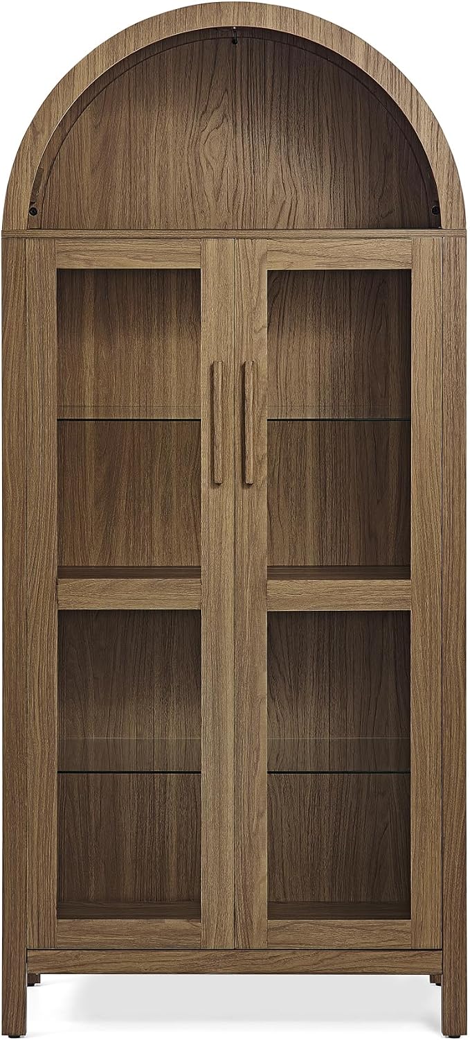 JIJIWANG Tall Wooden Arched Cabinet,LED Arched Kitchen Pantry Cabinet with Do...