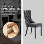 Leather Dining Chairs Set of 6, Upholstered Dining Room Chairs with Nailhead Trim, Sillas de Comedor Modernas 6, Wooden Kitchen Chairs for Dining Room, Living Room, Kitchen, Bedroom, Black