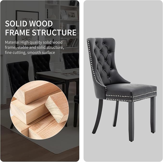 Leather Dining Chairs Set of 2, Upholstered Dining Room Chairs with Nailhead ...