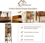 Welnow Bamboo Rattan Bookcase with Cabinet, 3-Tier Storage Shelf with Side Table & End Table Function, Large Modern Wood Organizer for Living Room or Bedroom, Walnut Bookshelf