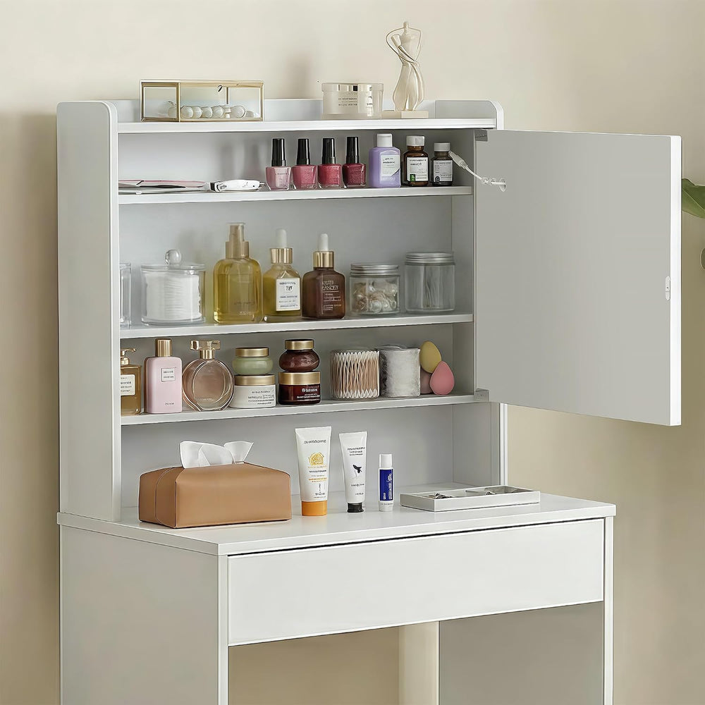 Small Vanity Desk with Lighted Mirror & Charging Station, 24" White ...