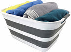 SAMMART 27L (7.1 Gallons) Collapsible Plastic Laundry Basket with Handle-Foldable Pop Up Storage Basket with handle (2, White/Steel Grey)
