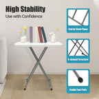 Adjustable Folding Table – 30" x 20" Foldable Desk with 5 Height Settings (18", 25", 29"), Lightweight Small Table for Camping, Outdoor, Indoor, Bedside Use, Portable White Granite Table