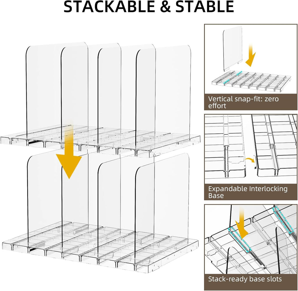 Bag & Purse Organizer for Closet Stackable Acrylic Shelf Dividers for Closet Organization, Clear Handbag Purse Storage Organizer Divider, Keep Clutch, Wallet, Pocketbook Upright, 2 Pack