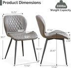 Dining Chairs Set of 3, Comfy Modern Dining Chairs with Thick Cushions, Upholstered Fabric Kitchen Side Chairs with Adjustable Metal Legs for Dining Room (Light Grey)