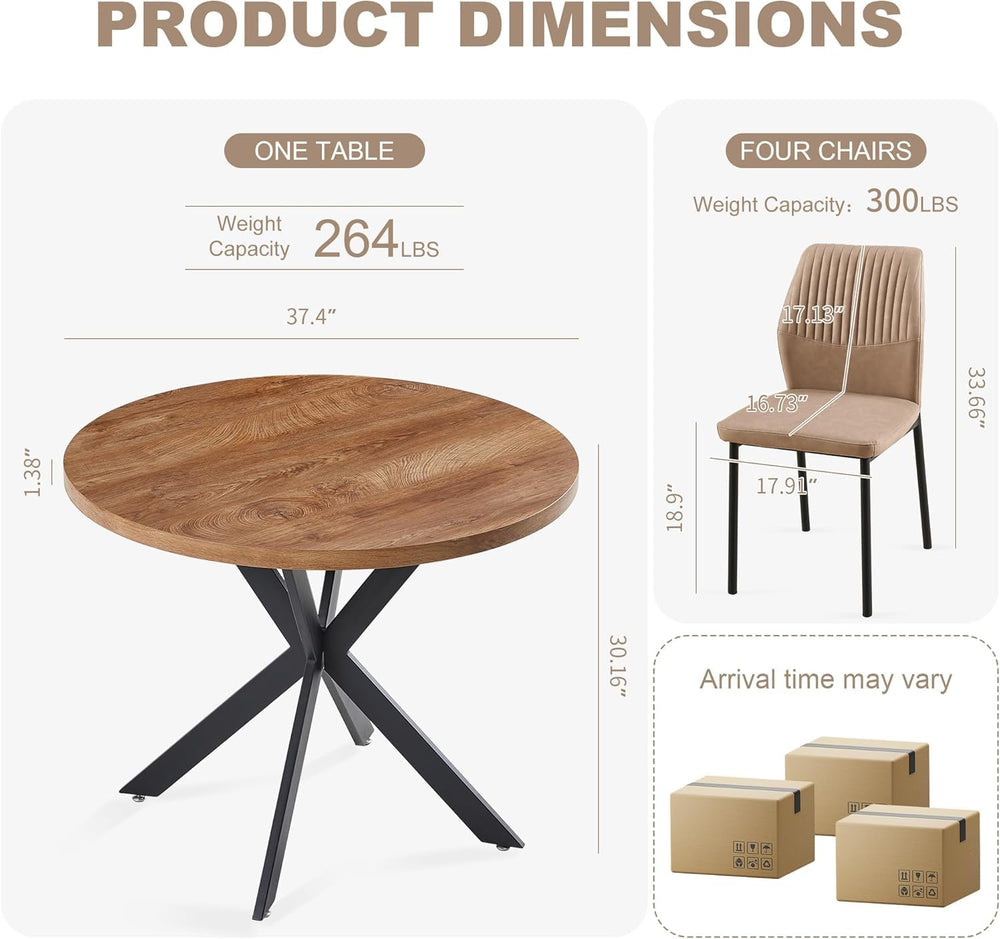 37" Round Dining Table Set for 4, Mid Century Modern Small Coffee Set fo...