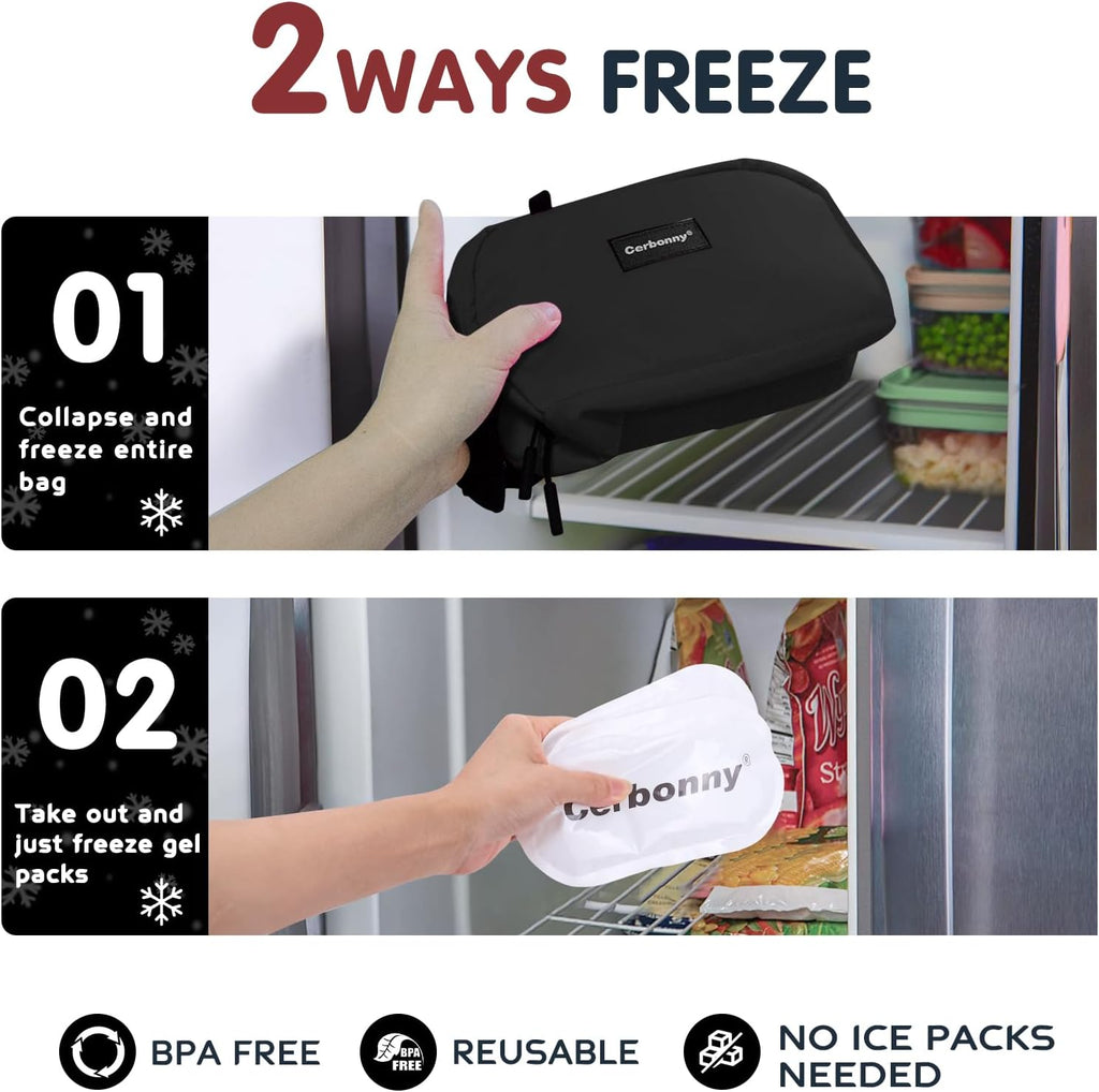 CERBONNY Small Cooler Bag Freezable Lunch for Work School Travel,Leak-proof Bag,Small Insulated For Kids/Adults,Freezer Bags,Freezable Snack Bag,Mini Fit Yogurt Black