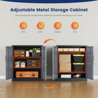 Yizosh Metal Garage Storage Cabinet with 2 Doors and 2 Adjustable Shelves - 35.5" Steel Lockable File Cabinet for Home Office,Garage,Gym,School（Gray Black）