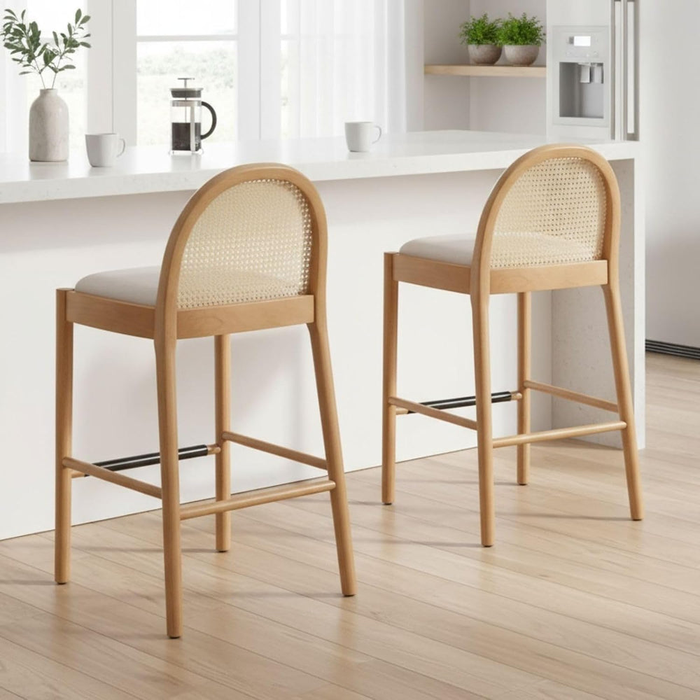 LukeAlon Modern Linen Bar Stools Set of 2, 29" Seat Height Tall Bar Chai...