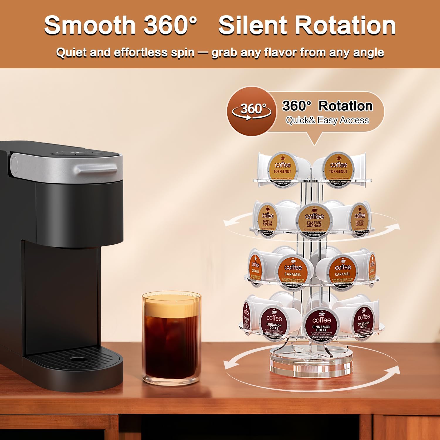 Coffee Pods Holder Acrylic Carousel Compatible with 30 Nespresso Vertuo Capsules And Keurig K-cup Pods, Space-Saving Coffee Pod Storage Organizer for Small Countertop